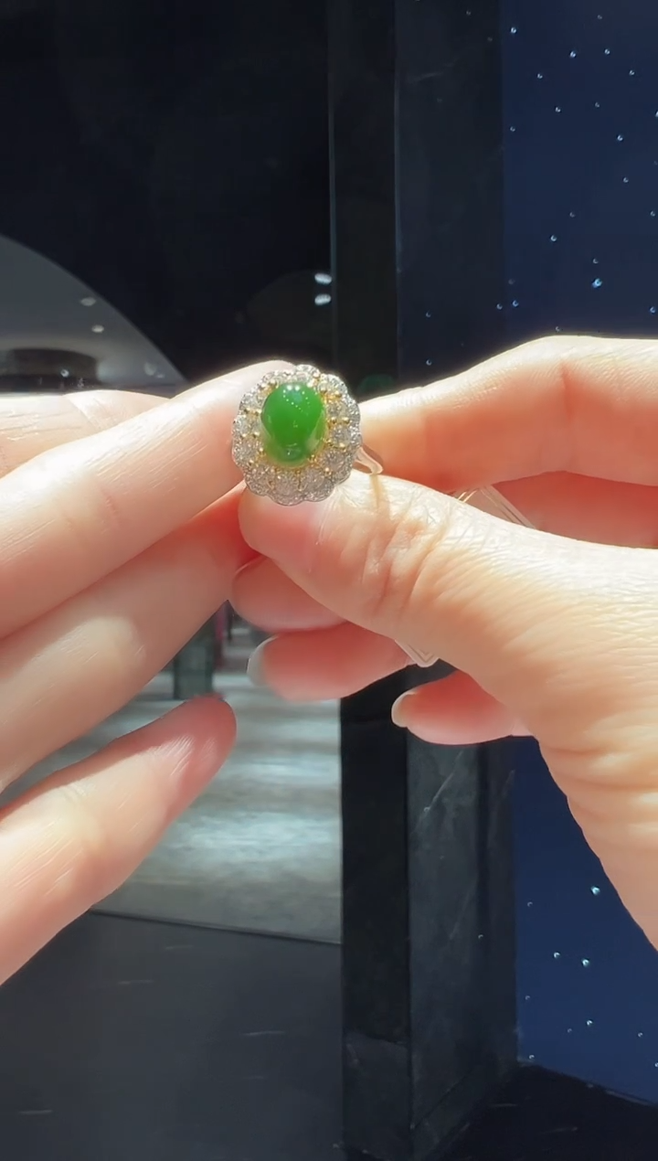 【闪购商品】和田玉（碧玉）戒指银S925镶嵌5】