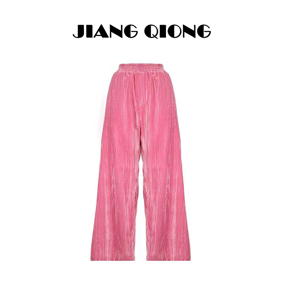 姜穹JIANGQIONG橡筋腰直筒松身丝绒长裤