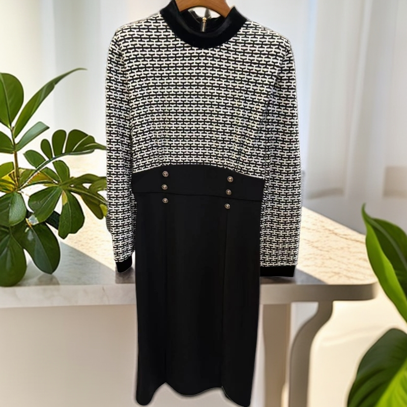 【Y3316】拼接假两件显瘦中长款打底连衣裙商场同款