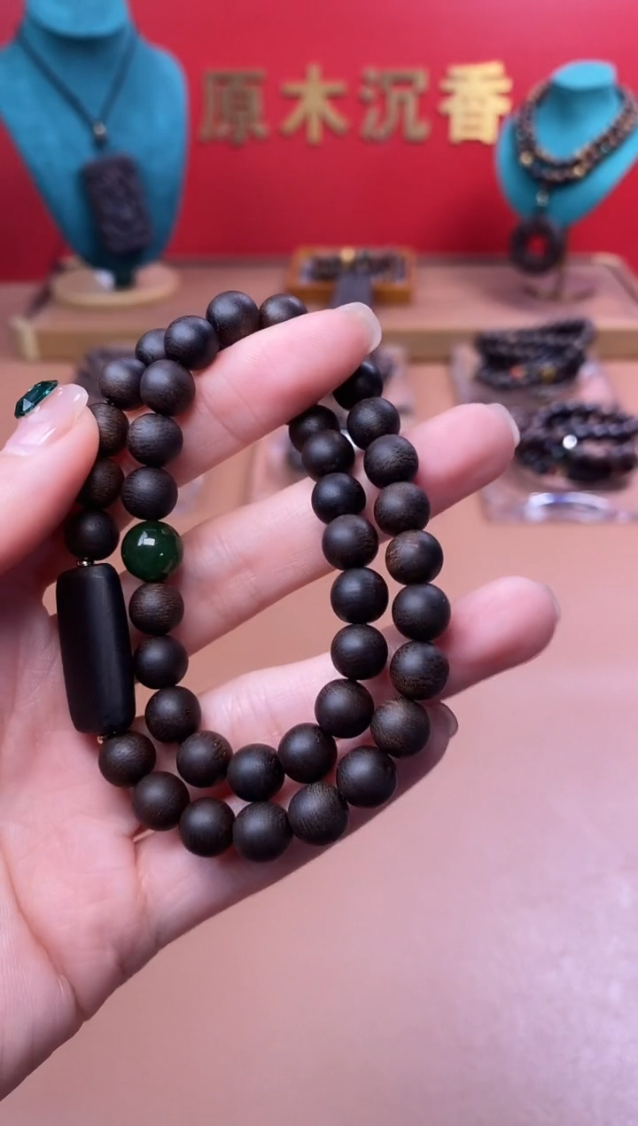 【闪购商品】沉香手串Y沉水芽庄白棋08两圈+雷击顶珠沉香木雕
