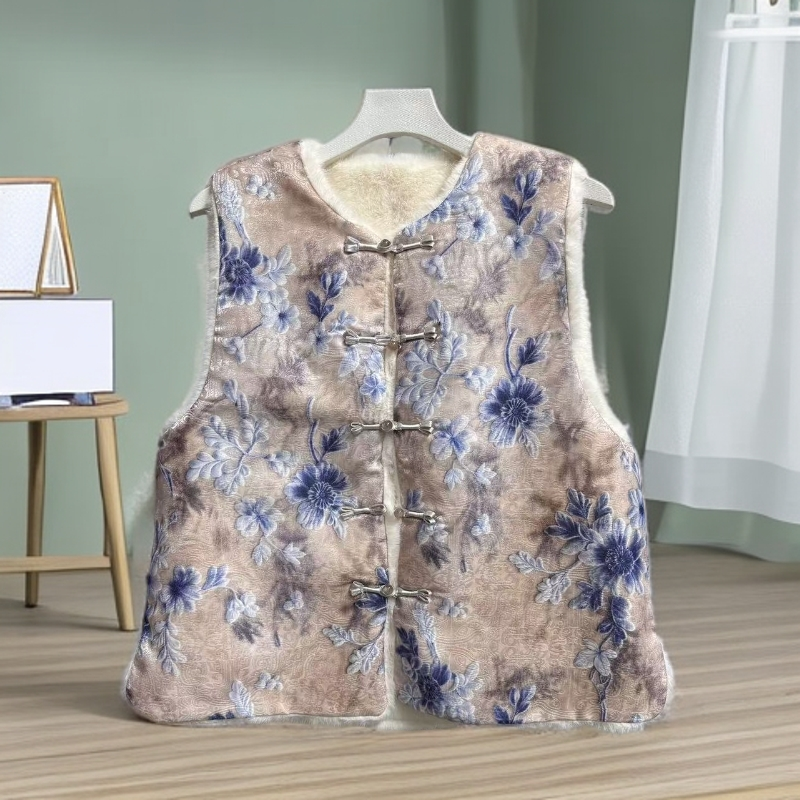 【蓝朵】2025新款马甲女式新中式宽松国风双面双穿提花上衣马夹