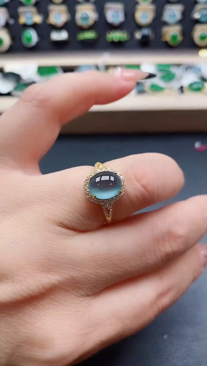 银S925镶嵌戒指翡翠1