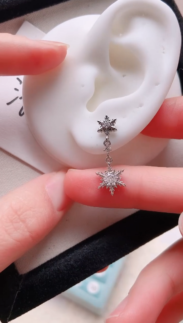 钛钢合金合成立方氧化锆奢华雪花提溜|TS02一只