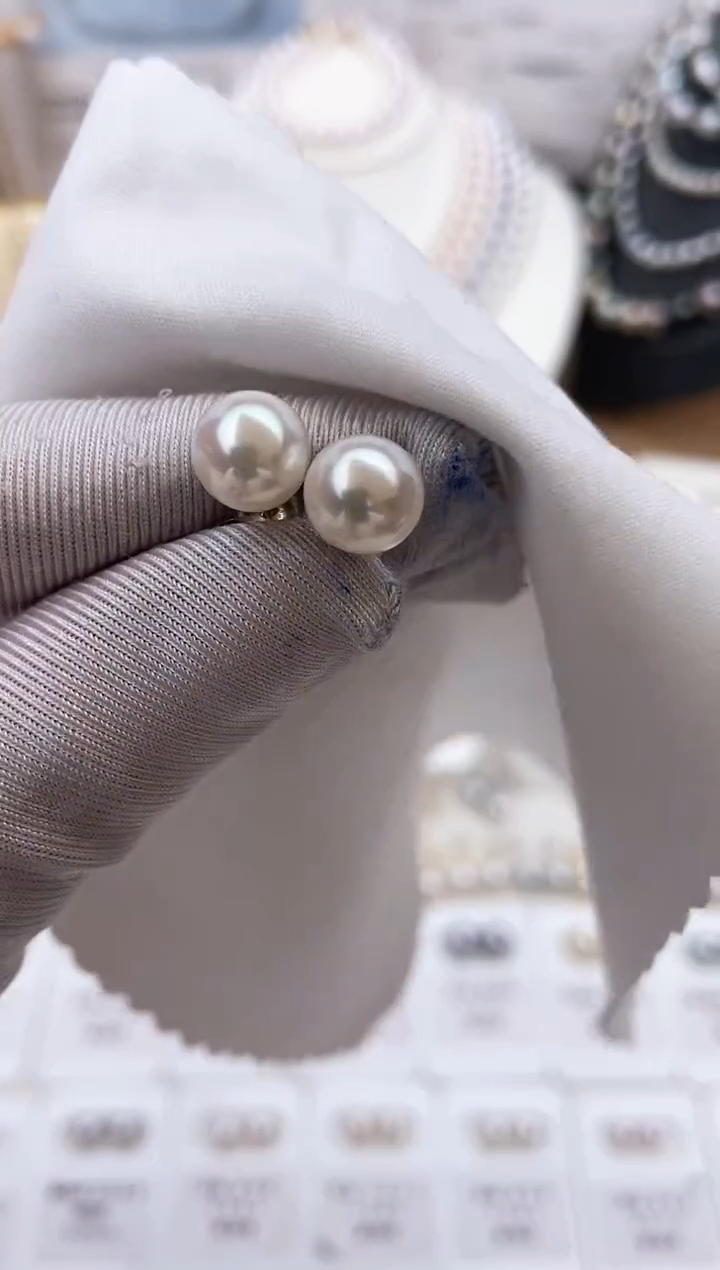 【闪购商品】海水珍珠耳饰18K金镶嵌特选福利7.5-8mm不退不换