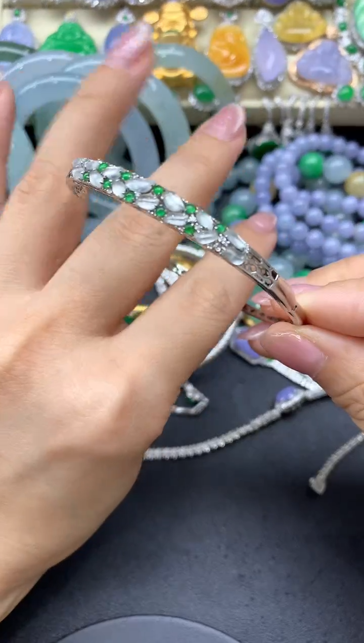 【闪购商品】翡翠手镯18K金镶嵌412-中国好珍宝