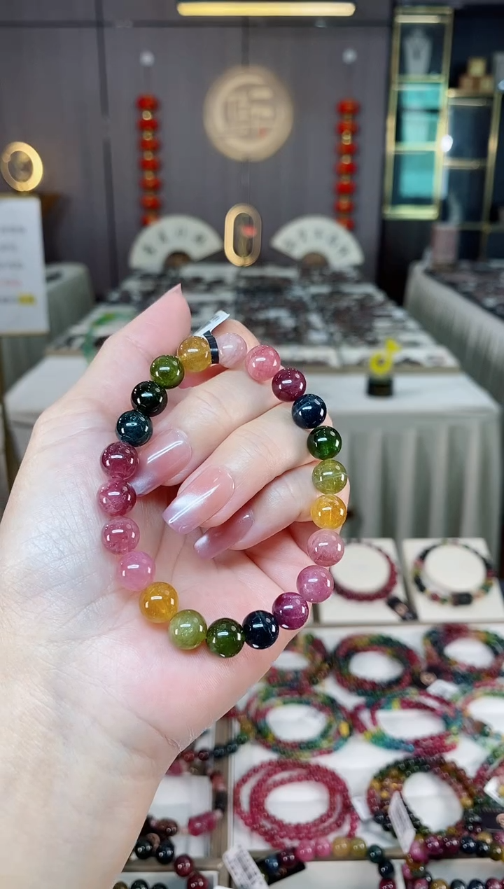 未镶嵌老矿碧玺彩虹单圈手串8mm+碧玺hon多样性发货一条