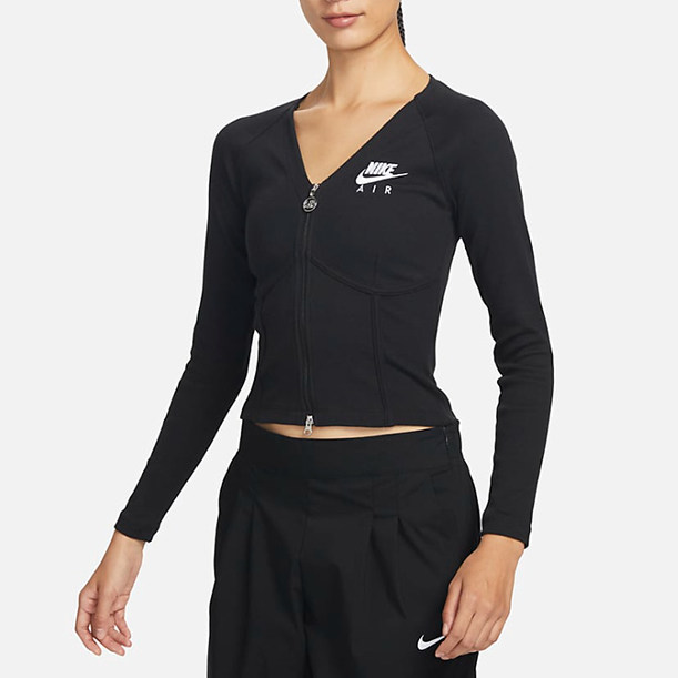 耐克/NIKE女子短款瑜伽服新款拉链修身长袖鱼骨上衣 FD2377010