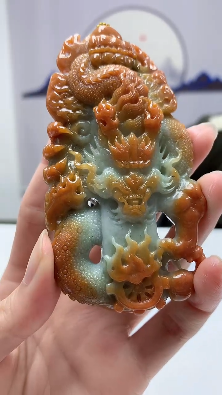 【闪购商品】定制翡翠未镶嵌5152zm-毛货挂件龙牌128