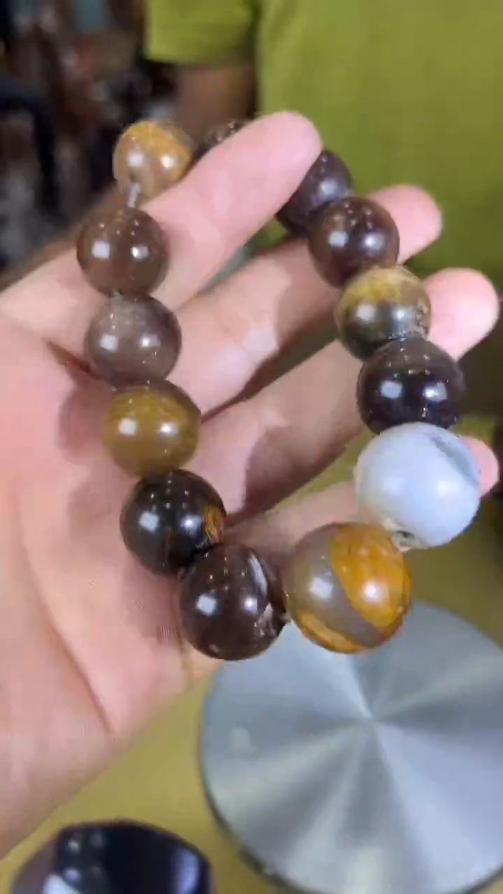 未镶嵌珠宝奇石硅化玉缅甸天然树化玉手串