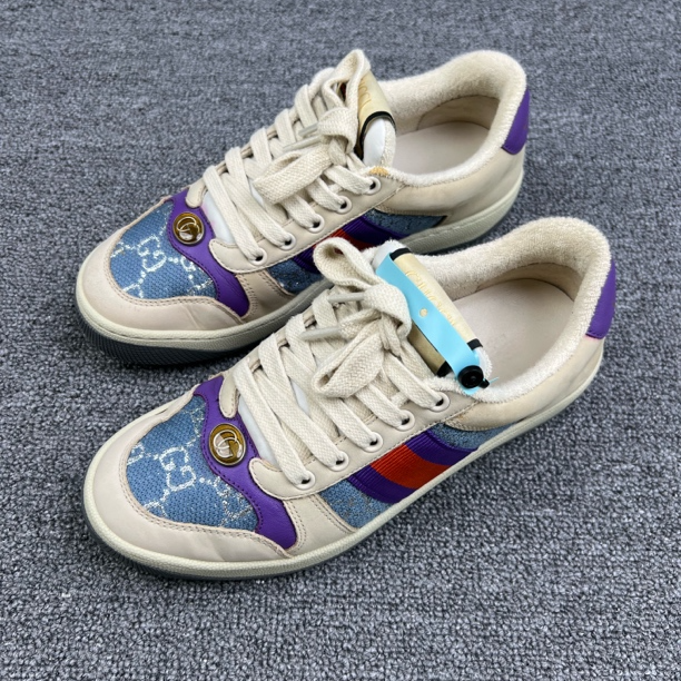 99新 GUCCI/古驰 36.5码偏大 Gucci古驰紫色银线脏脏鞋 98新/8882