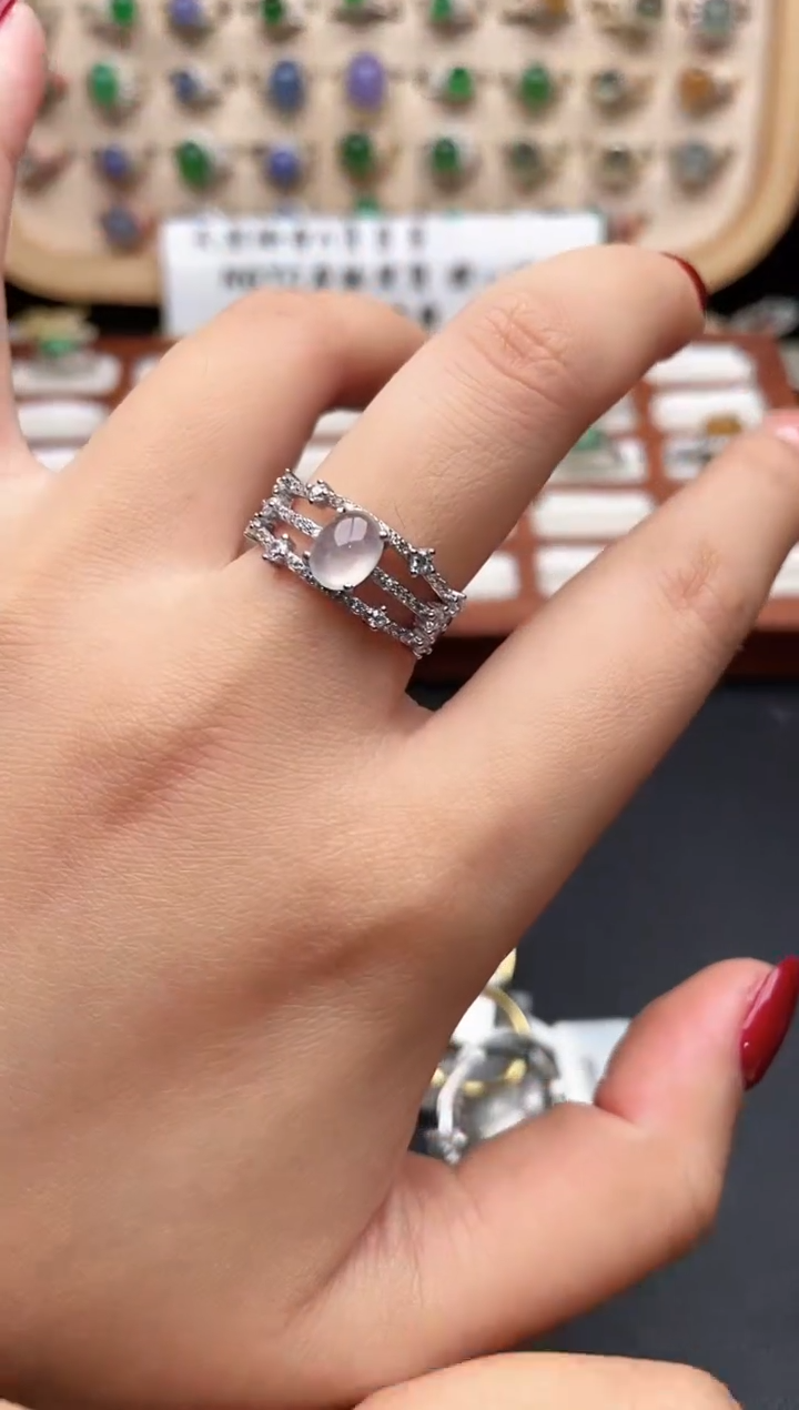 银S925镶嵌戒指翡翠一物一证一礼盒