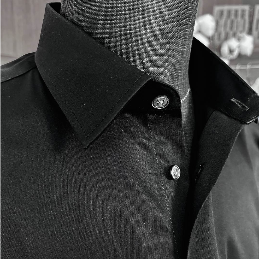 【SOKTAS进口面料】黑色缎面男装纯棉商务休闲衬衣长袖男士衬衫