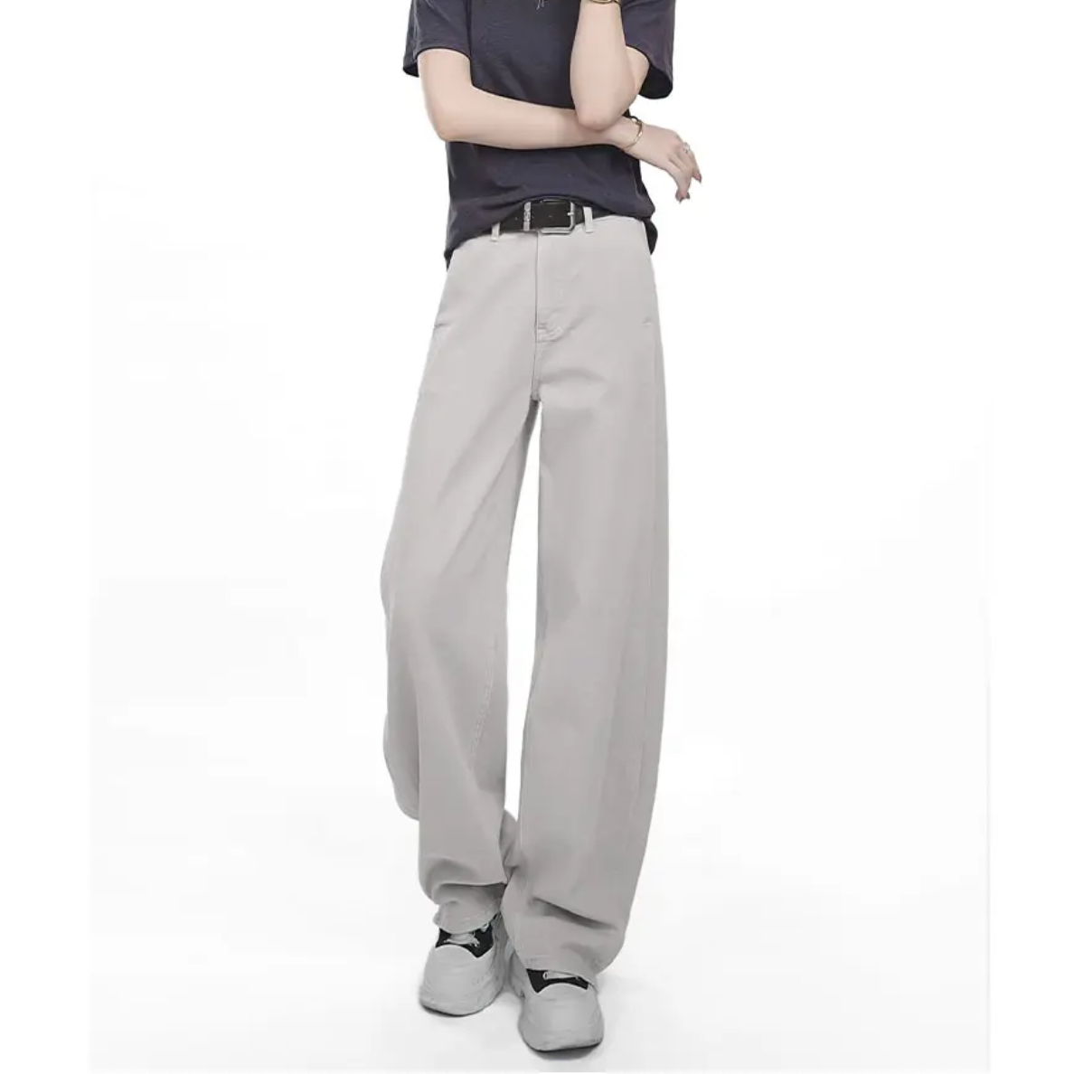 高腰牛仔裤女2025春季新款白色潮流百搭宽松垂感高街弯刀裤子