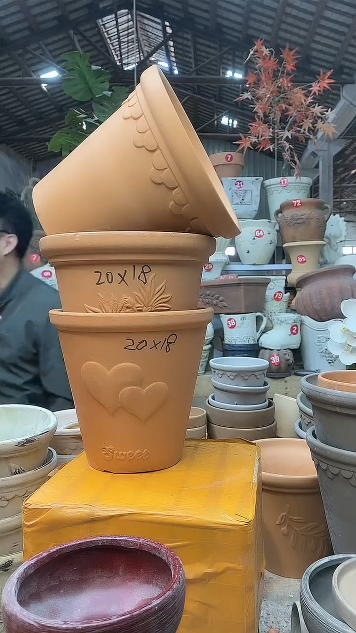 【闪购商品】缸3个20*18红陶爱心香草巴洛克 无托