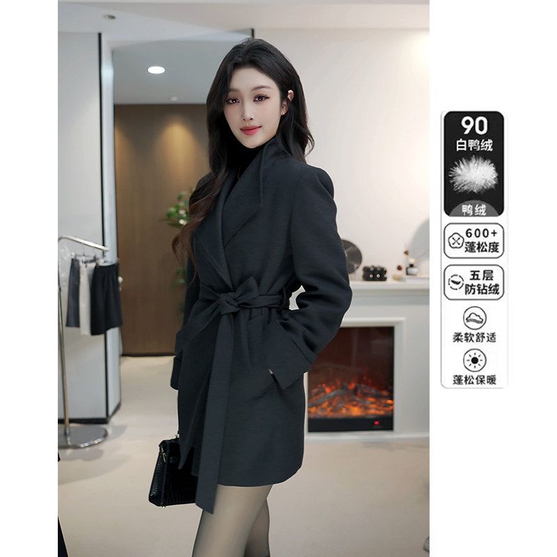 可拆卸羽绒内胆呢子大衣女宽松立领厚款柔软法式毛呢外套