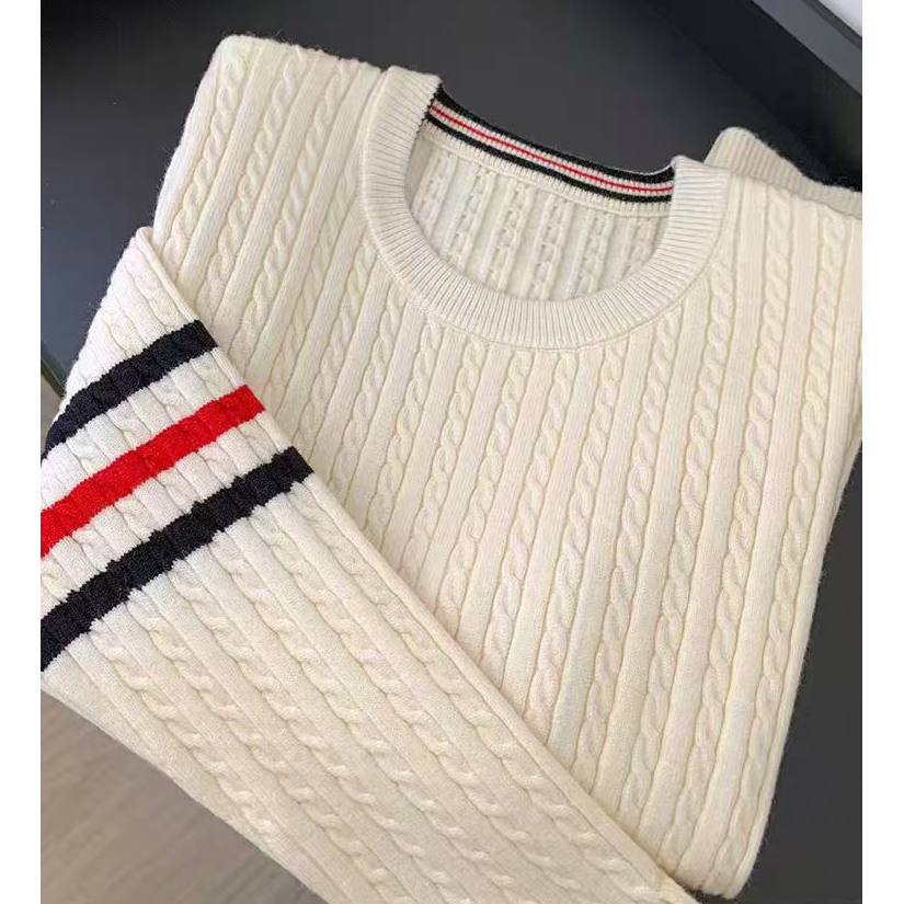 MeiQi 欧货订单！简约撞色绞花套头毛衣撞色条纹袖针织衫秋A4150