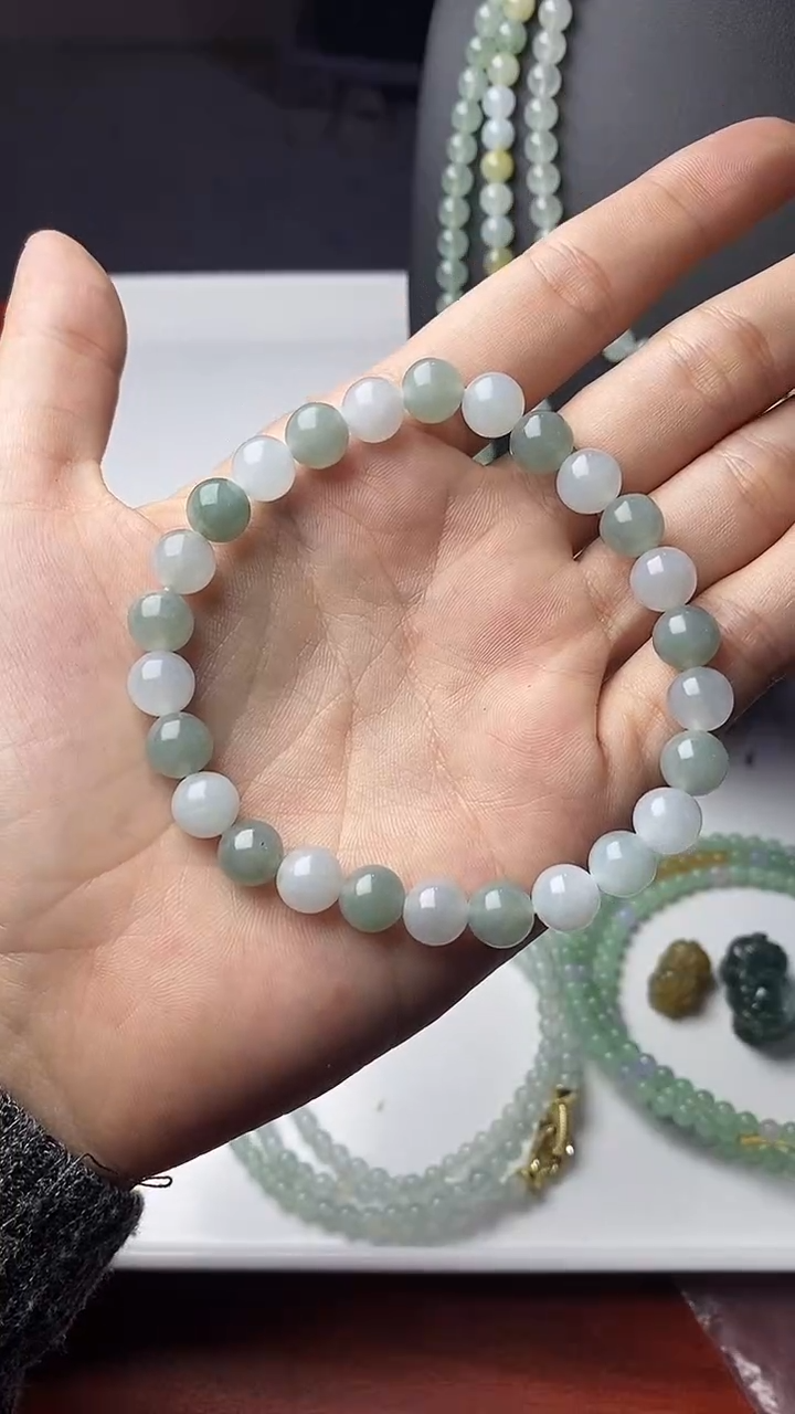 未镶嵌定制翡翠宠粉福利，双彩手串卡7.8