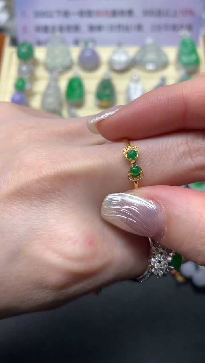 【闪购商品】翡翠戒指18K金镶嵌戒指|900+90