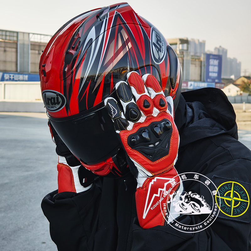 富士山机车手套k-5381长款赛道摩托车现货真皮鸳鸯冬季骑行手套