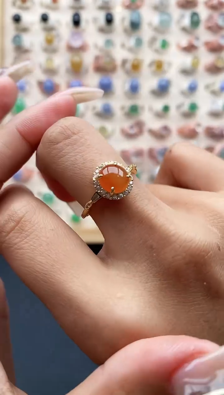 【闪购商品】翡翠戒指银S925镶嵌缅甸天然A货翡翠444  3+4