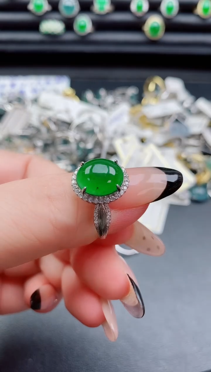 银S925镶嵌戒指翡翠1