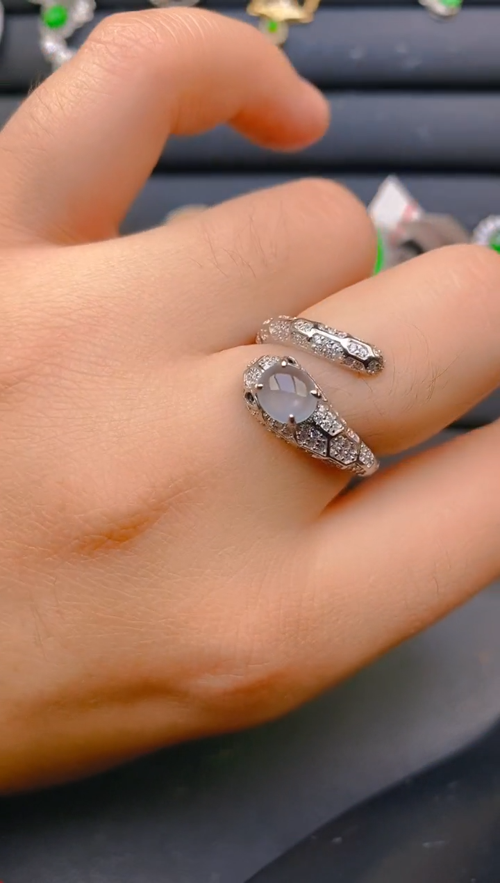 【闪购商品】翡翠戒指银S925镶嵌天然A货翡翠1