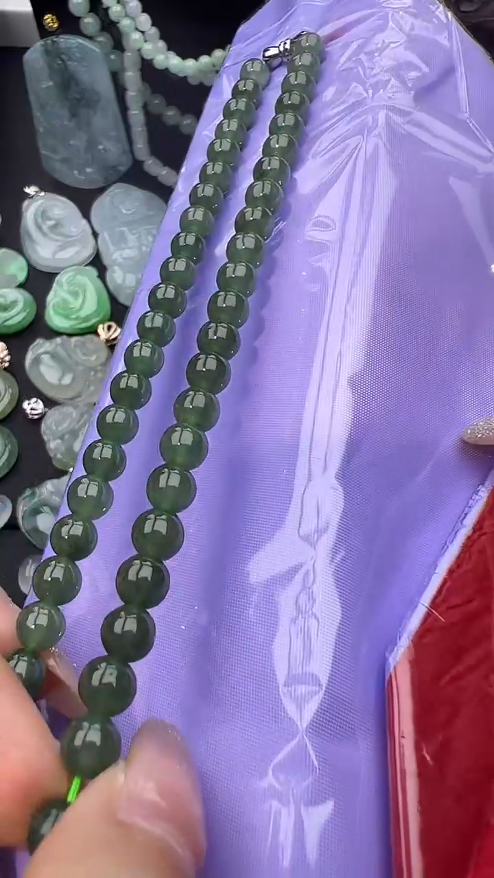 未镶嵌手串翡翠老油青长珠