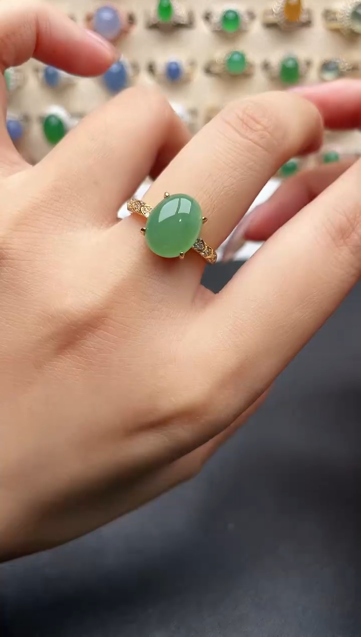 银S925镶嵌戒指翡翠一物一证一礼盒