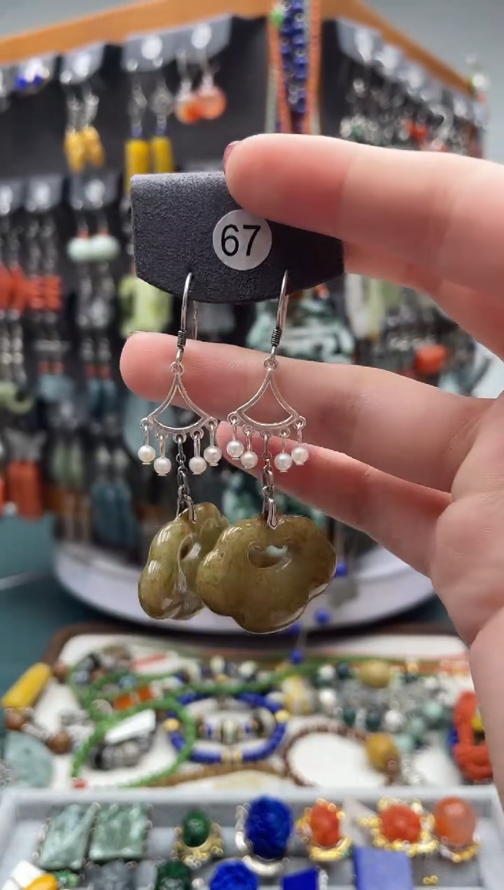 【闪购商品】翡翠耳饰银S925镶嵌饰品