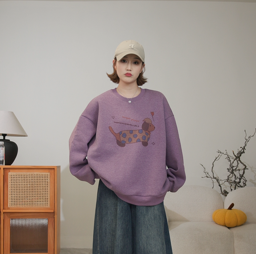 韩款加绒显瘦减龄腊肠狗印花卫衣