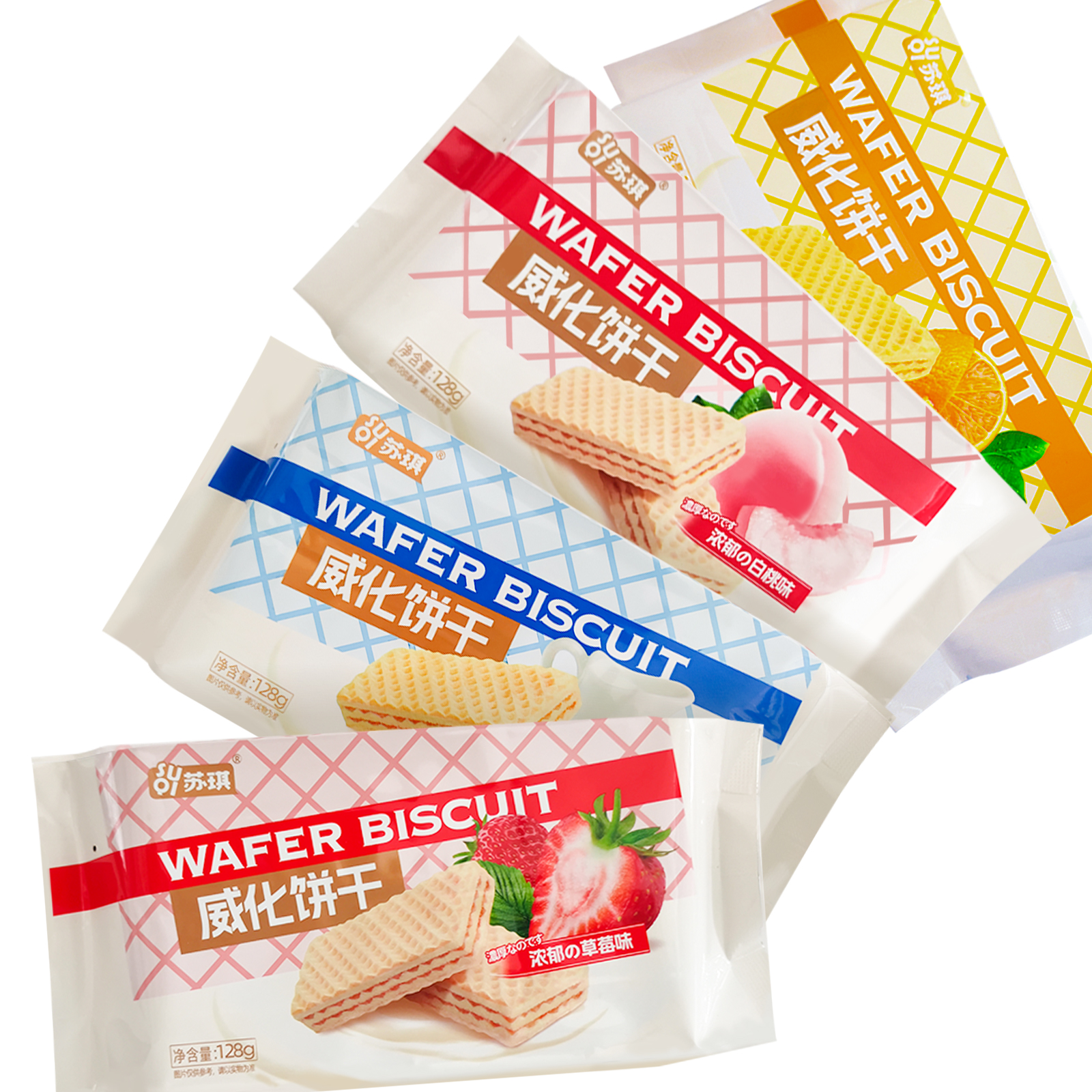 SUQI/苏琪【128克威化*4包】香脆威化饼干多口味香脆小零食厂家发
