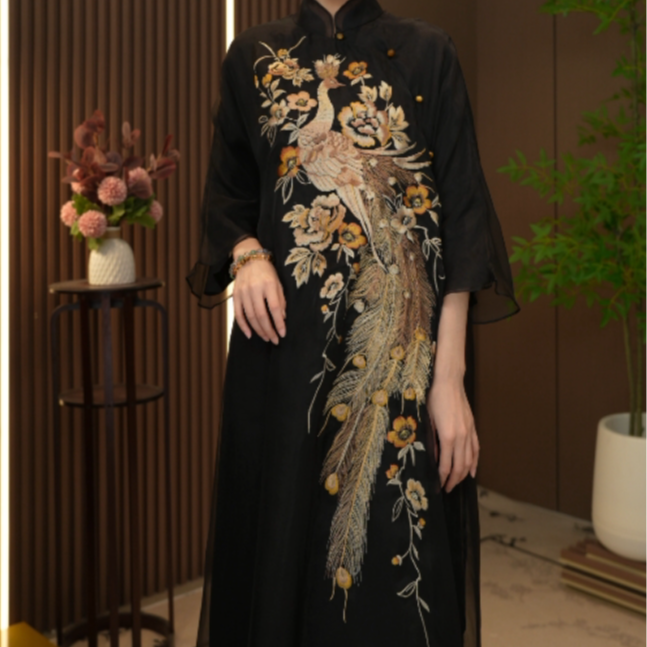 花开凤舞新中国风连衣裙花开凤凰连衣裙2024B88211-洪掌柜玫瑰仓