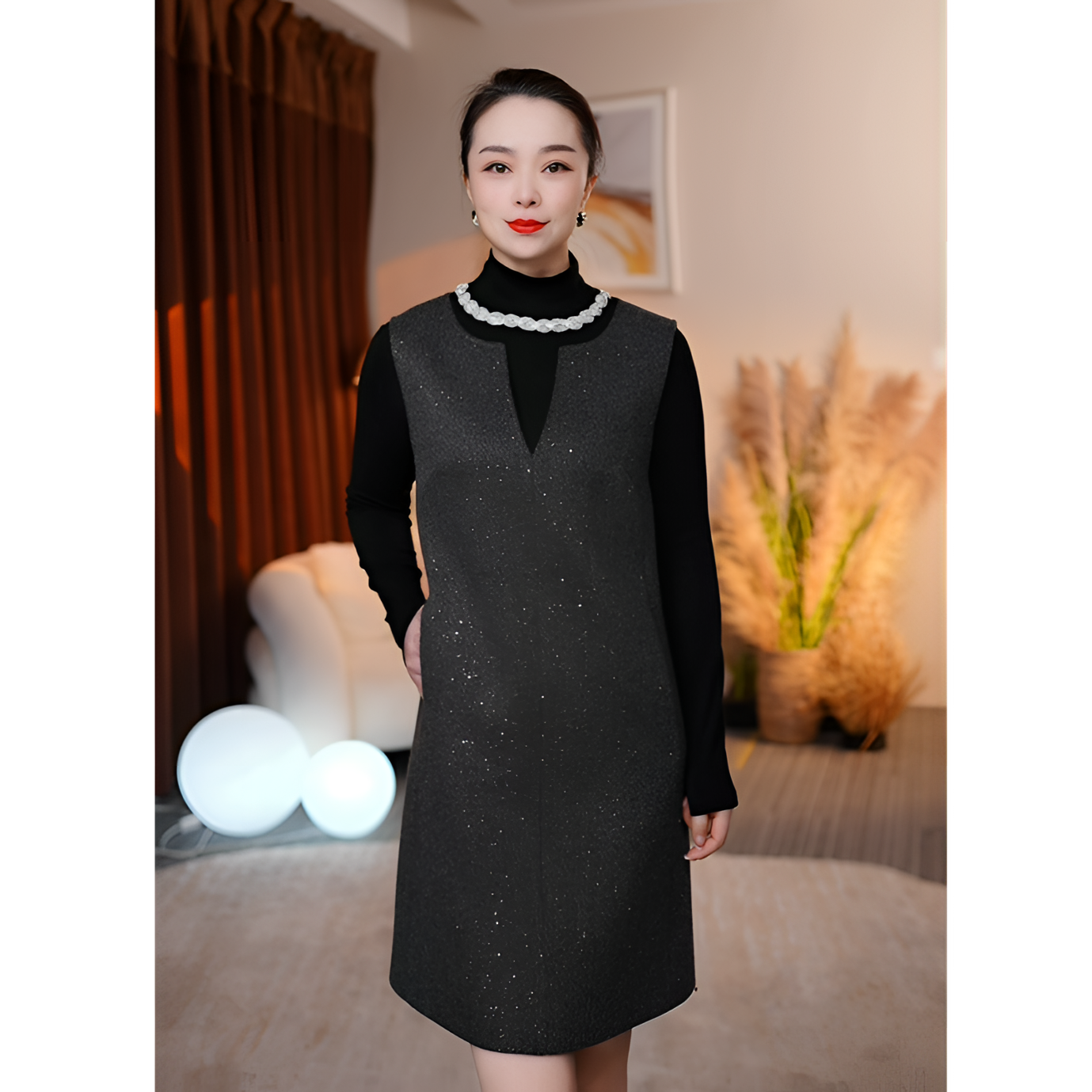 欧货重工小香风亮片背心裙2025春季新款中长裙8139