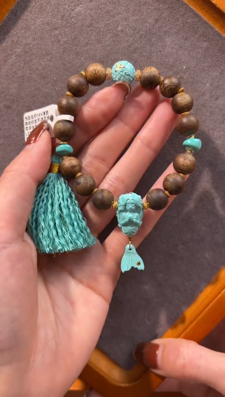 18K金镶嵌绿松石手链美人鱼手链