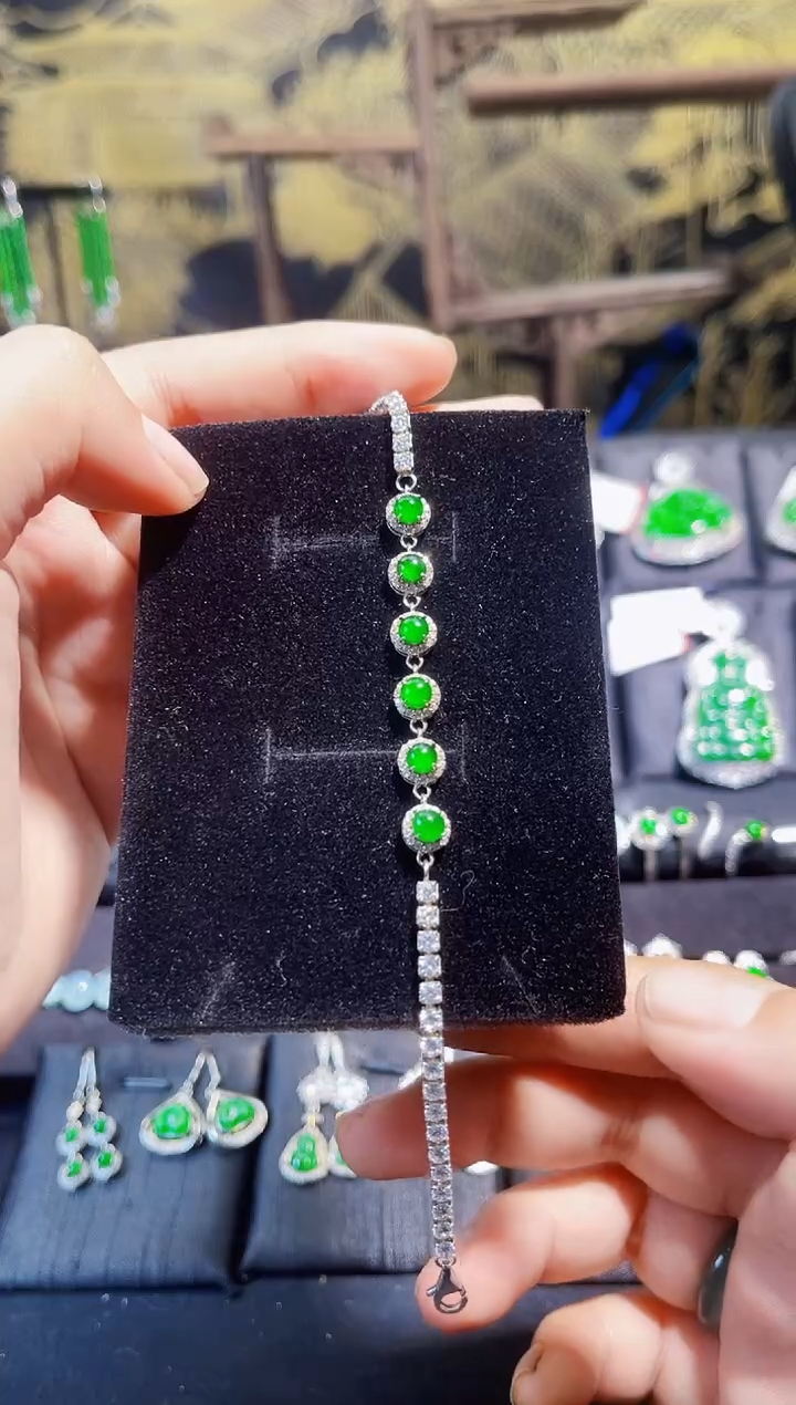 【闪购商品】翡翠手链银S925镶嵌蛋面手链