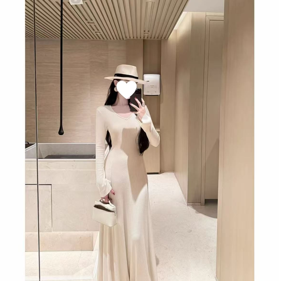 6-8米运补【珍珠少女】长袖连衣裙女2025新款秋高级感内搭针织裙