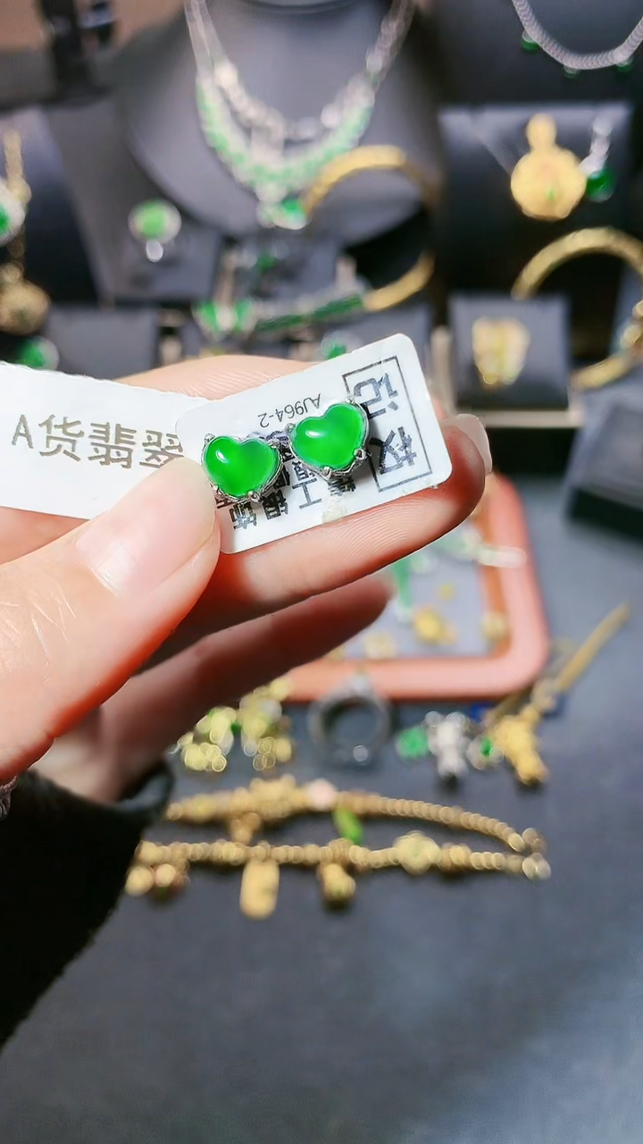 翡翠银S925镶嵌耳饰耳饰