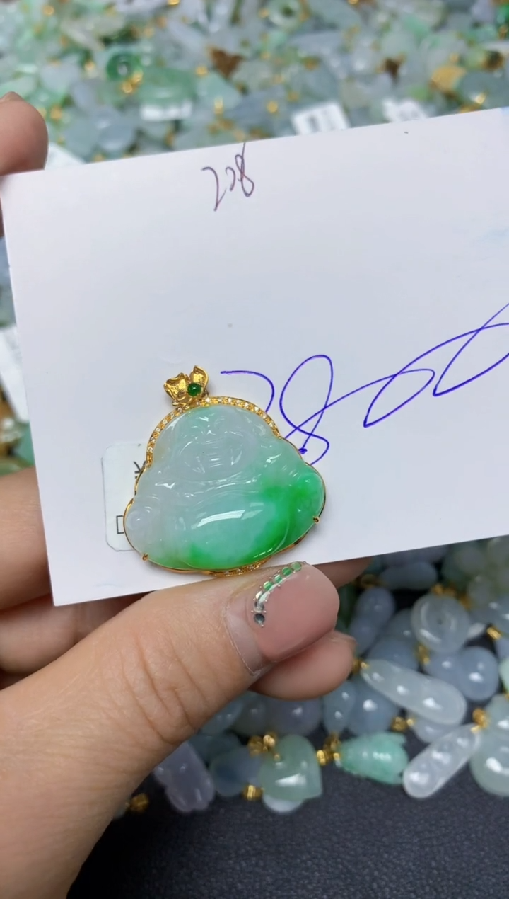【闪购商品】翡翠挂件18K金镶嵌 天然翡翠A货