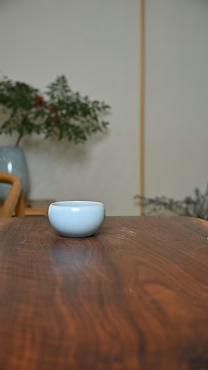 圆钵杯 天青 微瑕 朱法喜手签款