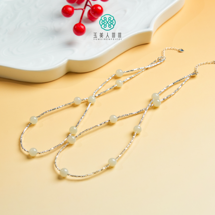 菲菲珠宝好%S925和田玉圆珠项链8mm/多样性发一
