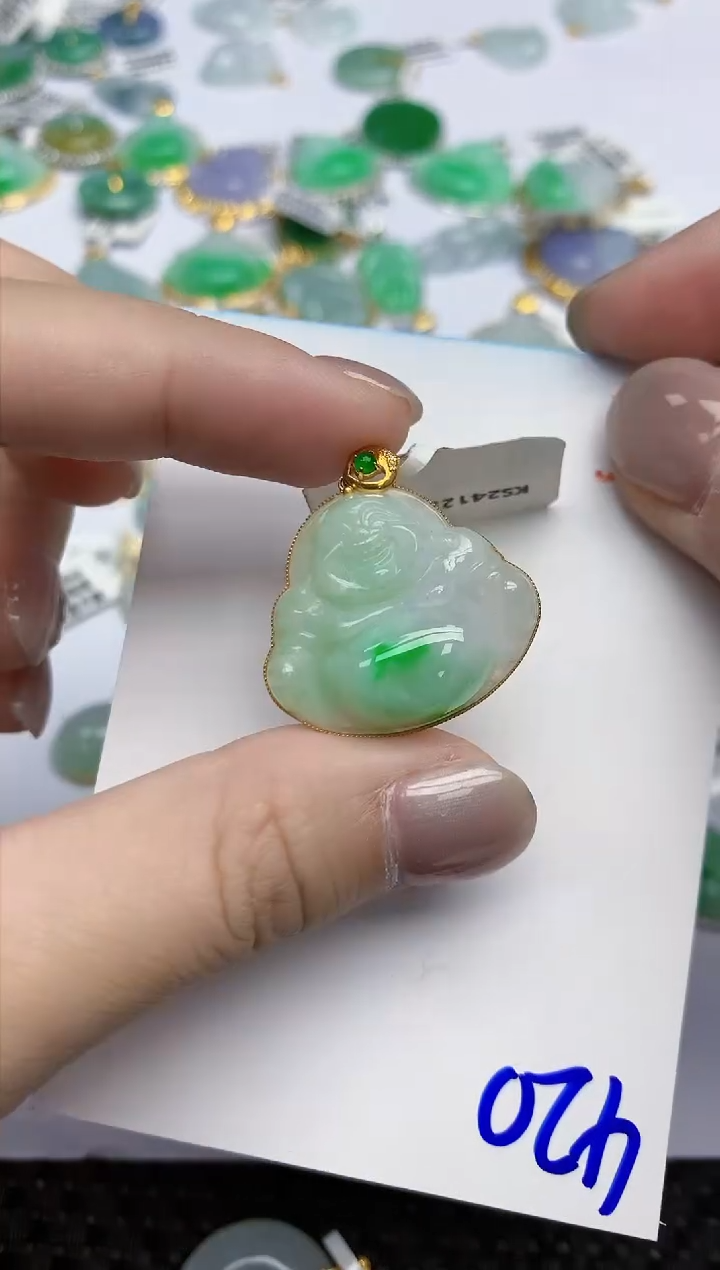 【闪购商品】翡翠挂件18K金镶嵌天然翡翠A货