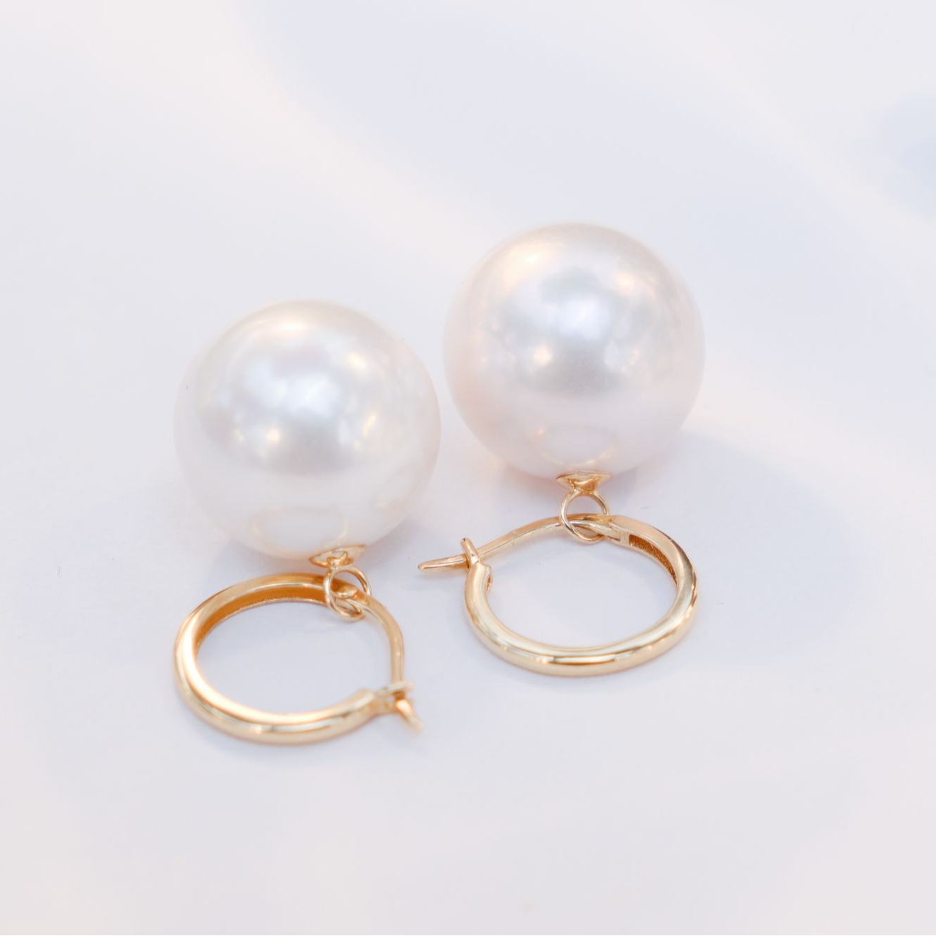 淡水珍珠18k新款花环耳扣14-15mm（可拆卸扣）