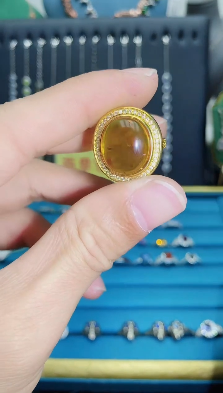 【闪购商品】琥珀戒指银S925镶嵌1121