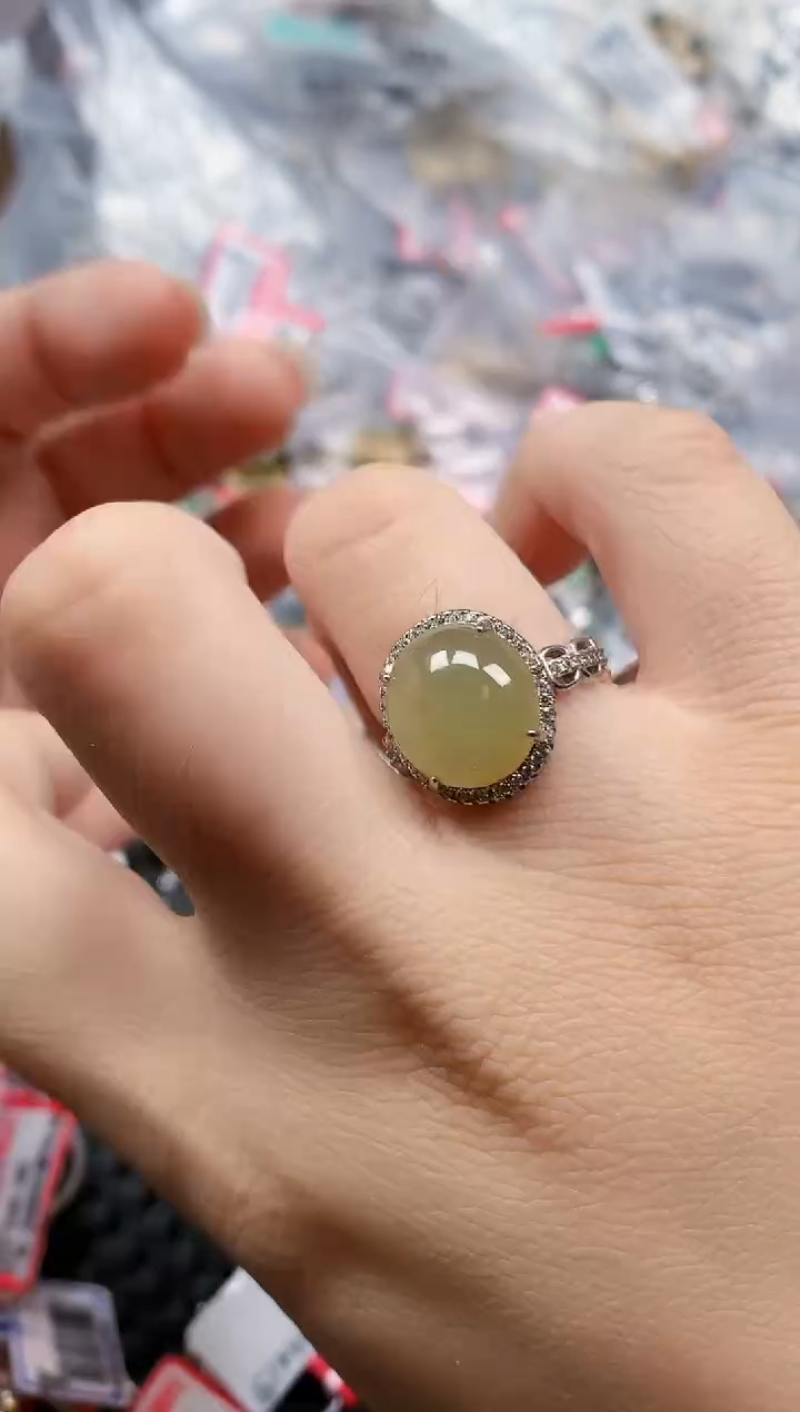 银S925镶嵌戒指翡翠天然A货缅甸翡翠