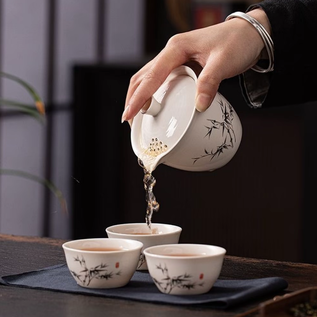 富竹1壶3杯+包包-旅行套装 