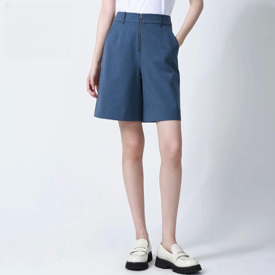 阿玛施中腰拉链静奢风直筒裤休闲短裤多巴胺穿搭510013