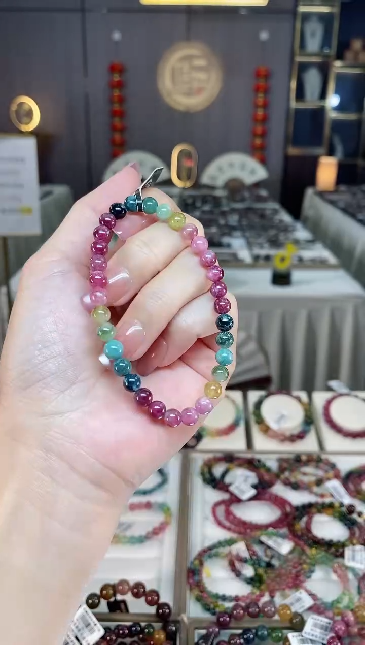 未镶嵌老矿碧玺彩虹单圈手串6mm+碧玺hon多样性发一条