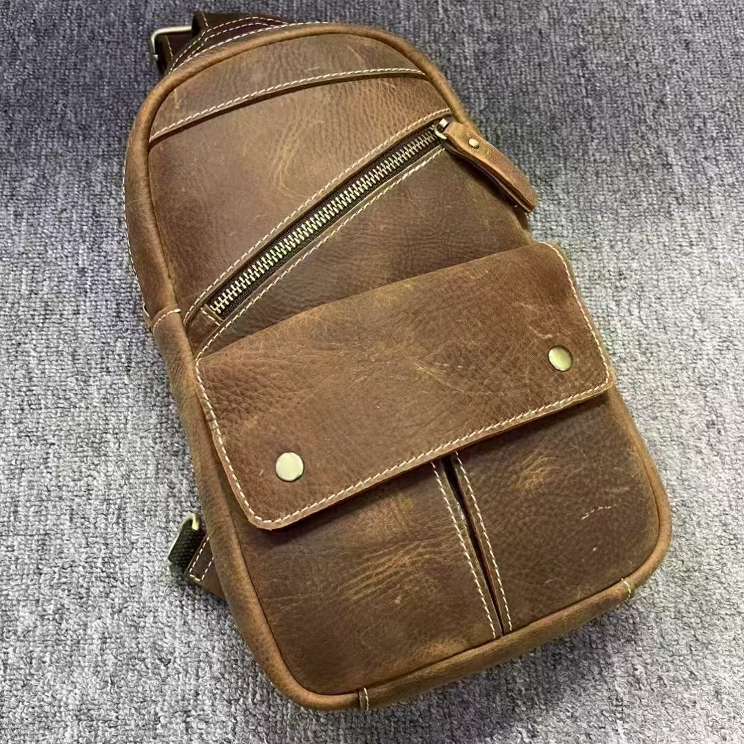 头层牛皮斜挎包时尚户外休闲真皮复古单肩做旧百搭经典【5511】