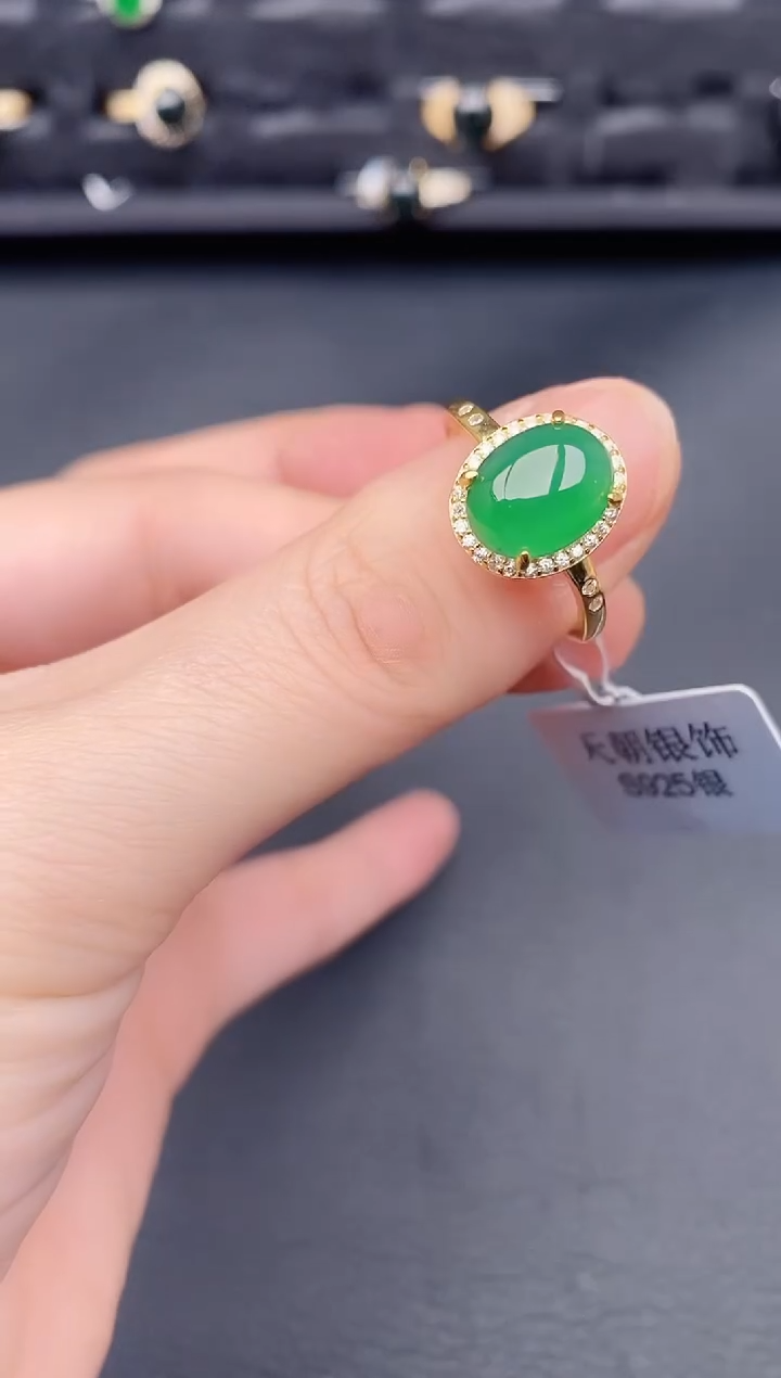 银S925镶嵌戒指翡翠天然a货翡翠159