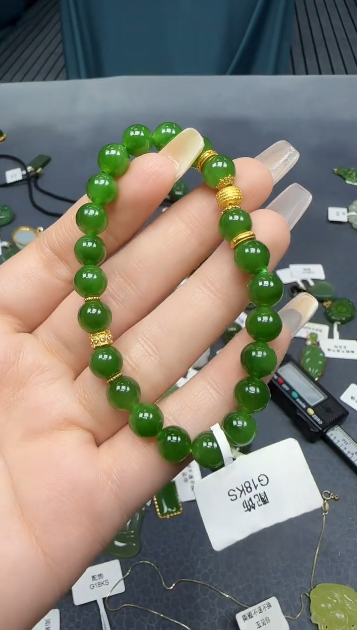 【闪购商品】和田玉手串18K金镶嵌1